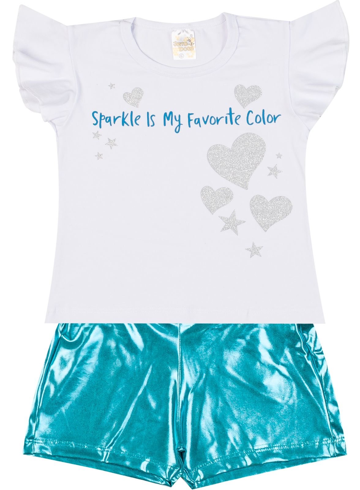 01 conjunto menina verao shorts brilho rosa