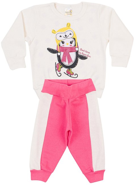 Conjunto Menina Inverno Pinguim Off White - JD Kids