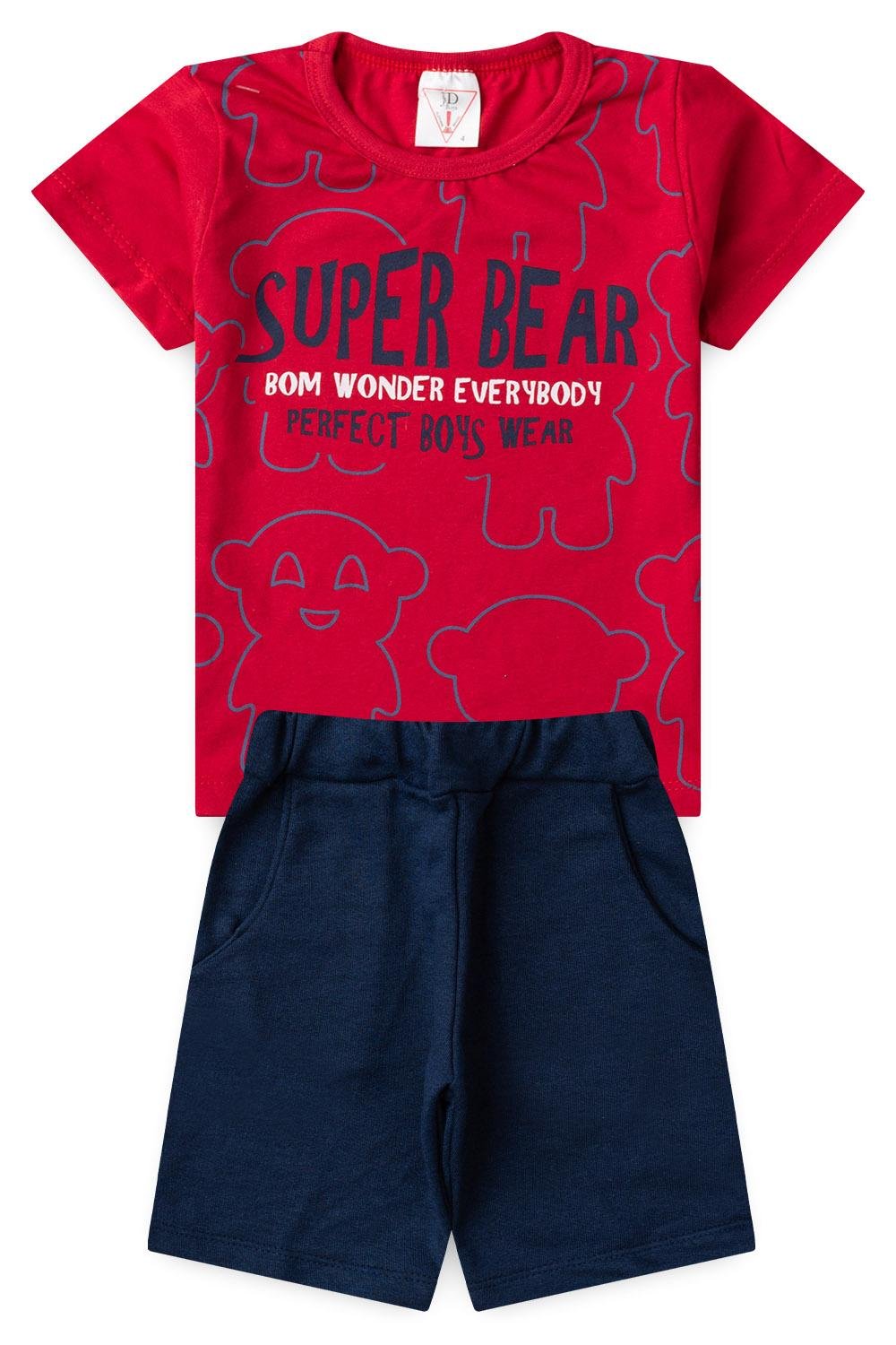 01 conjunto menino verao super bear vermelho jd kids