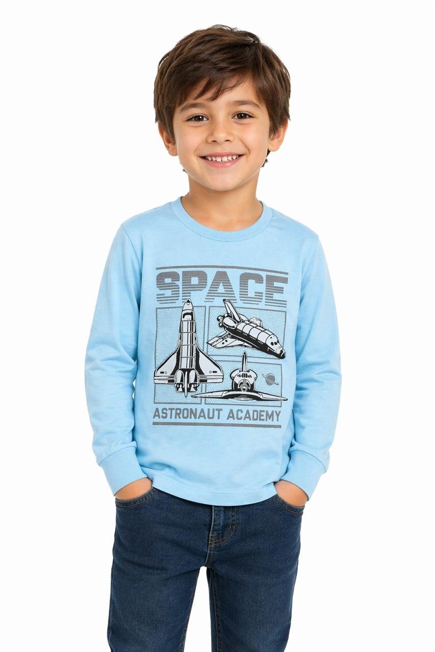 01 blusa menino inverno malha com punho space azul jd kids