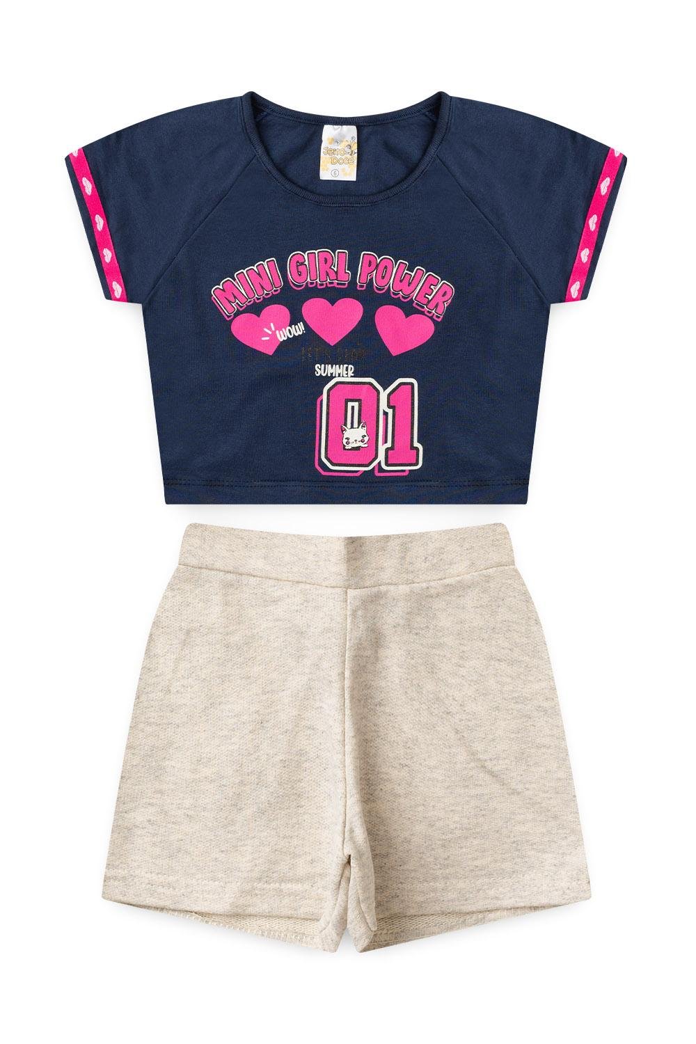 01 conjunto menina verao mini girl marinho jd kids