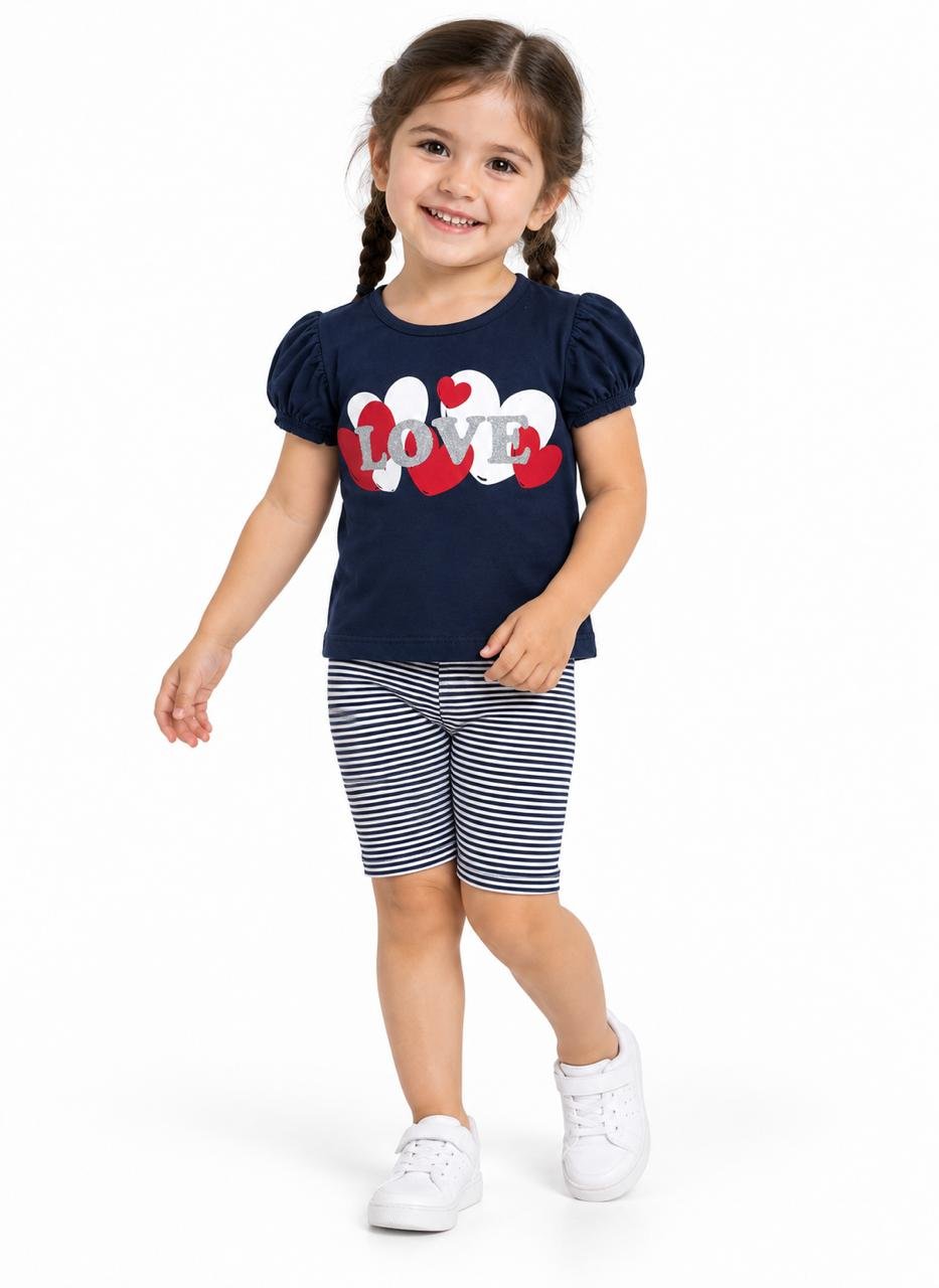05 conjunto menina verao estampa com brilho azul marinho jd kids