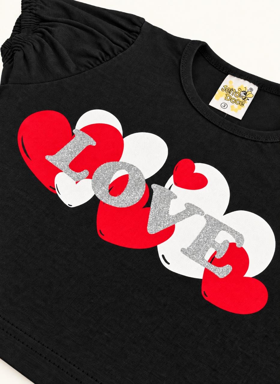 04 conjunto menina verao estampa com brilho preto jd kids