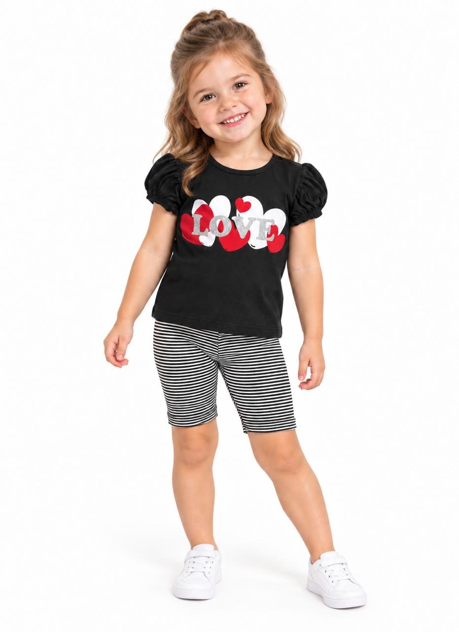 06 conjunto menina verao estampa com brilho preto jd kids